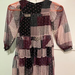 Zara Black and Pink patchwork Patterned Chiffon Dress Size 6